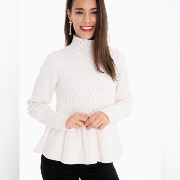 LA VIE REBECCA TAYLOR Braided Cable Knit Ivory Peplum Sweater Size M NEW - Picture 1 of 3